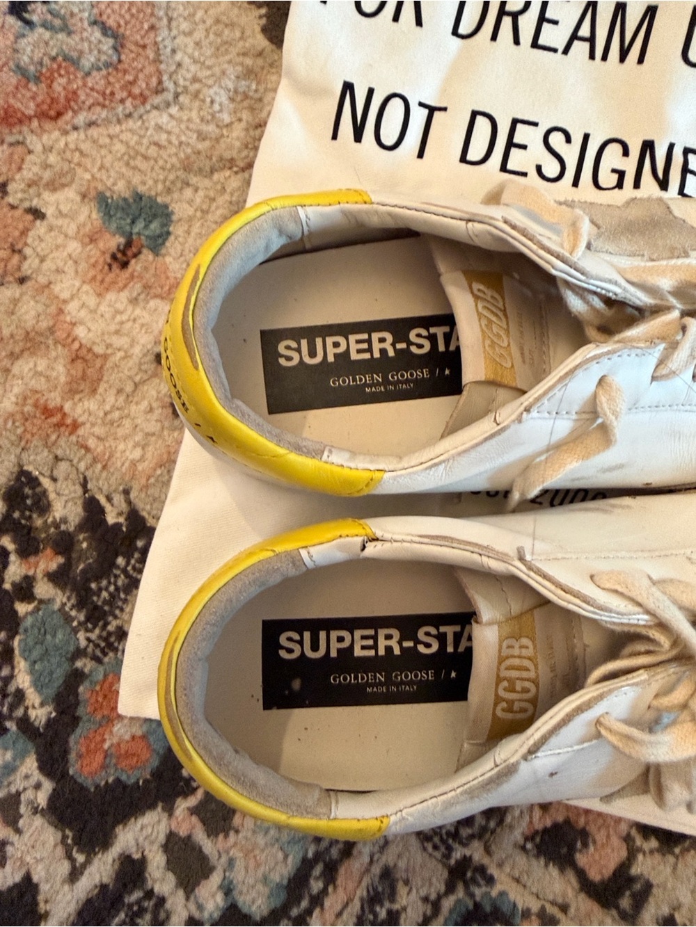 Golden Goose White Sneakers with Yellow Heel and Gray Star - Picture 2 of 3